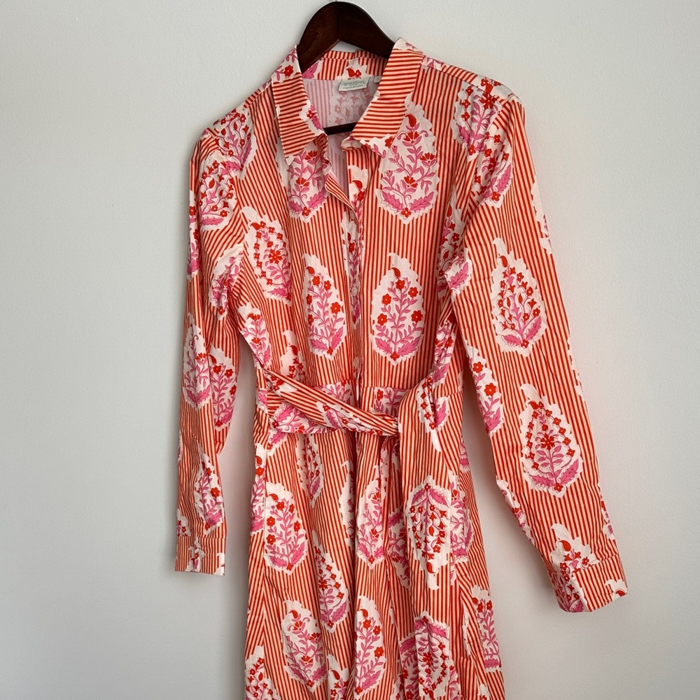 Spartina 449 Orange/Coral and Pink Floral Long Marianne Shirt Dress